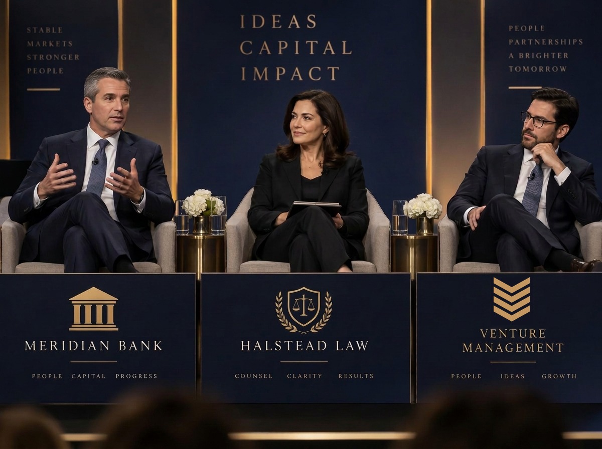 A panel of banking, legal and Venture Management advisors on stage